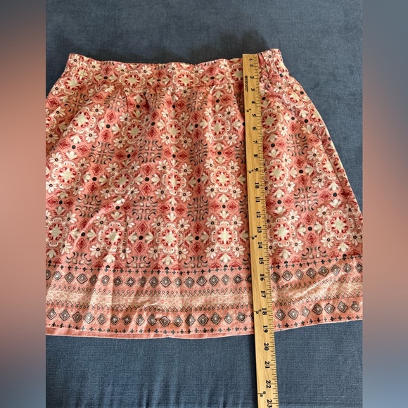 LOFT Womens Peach Floral Skirt SZ MD Pockets Linen Blend Elastic Waist Mini - Picture 7 of 7